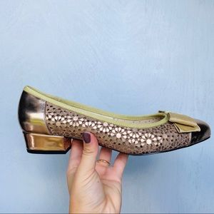 Ros Hommerson Trisha Leather Metallic Gold Flats
